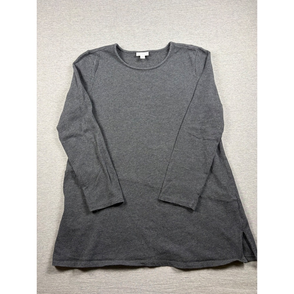 Pure Jill Tunic Top Medium Grey Soft-Touch Cotton Long Sleeve A-Line Casual